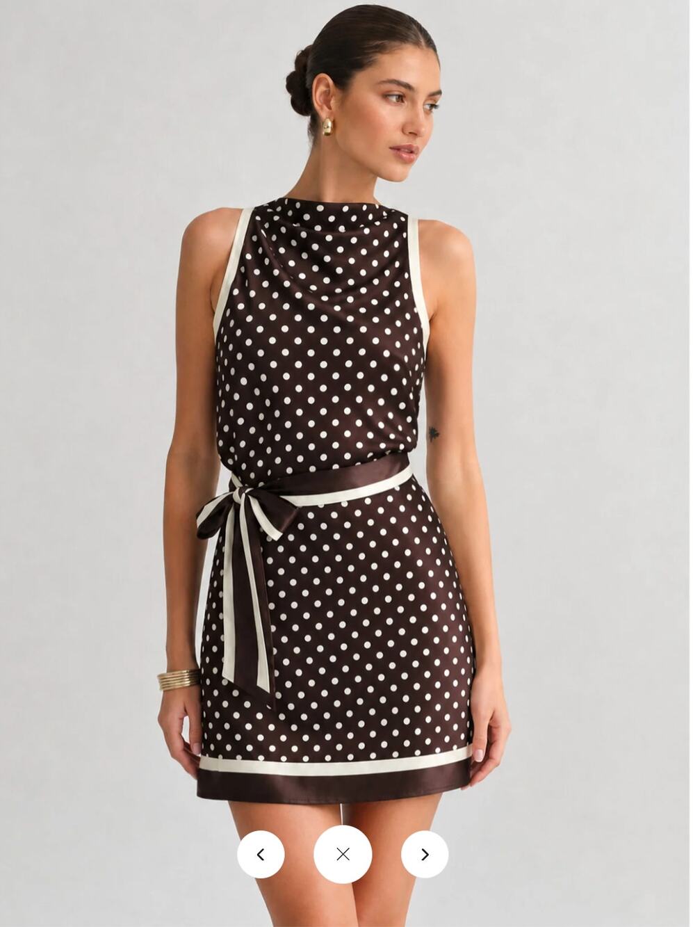 NWT Commense Polka Dot Tie-Waist Satin Mini Dress  Sz M